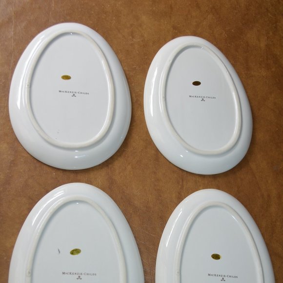 RARE 4 MACKENZIE CHILDS EGG RABBIT CHICK COURTLY CHECK CERAMIC SALAD PLATE SET - Picture 8 of 12